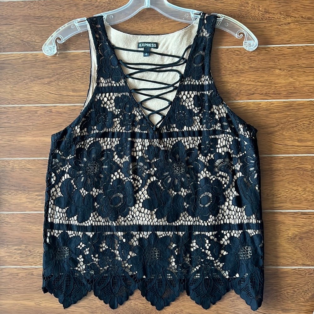 Express : Women's Black Lace Tank Top